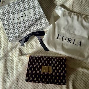 Furla Black and Cream Patterned Clutch